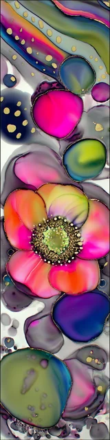 Free abstract flower art bookmark featuring rounds and abstract flowers